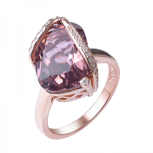 vermelho escuro & extravagante cor morganita zircônia 18K conjunto de anel de ouro rosa sobre prata 
