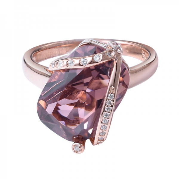 vermelho escuro & extravagante cor morganita zircônia 18K conjunto de anel de ouro rosa sobre prata 