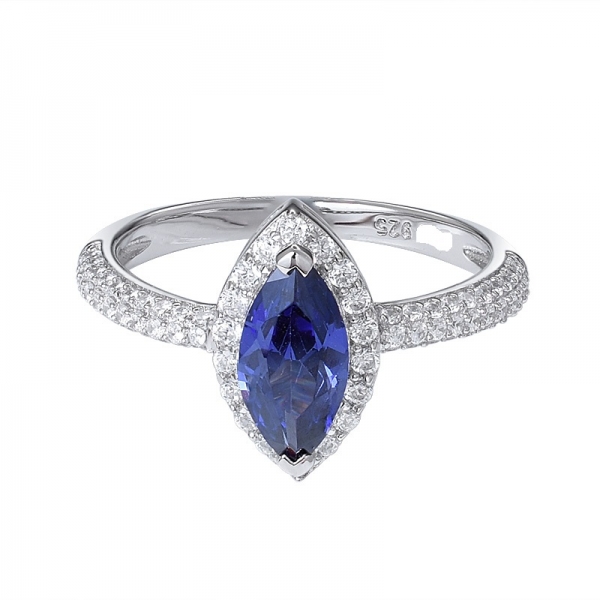 azul Tanzanite  CZ marquise de corte de ródio sobre anel de banda para mulheres 