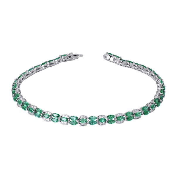 criou marquise esmeralda verde cortada ródio sobre pulseira de tênis prata 