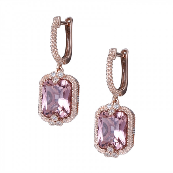 forma de princesa morganita cz Conjunto de joias de ouro rosa sobre prata esterlina para mulheres 