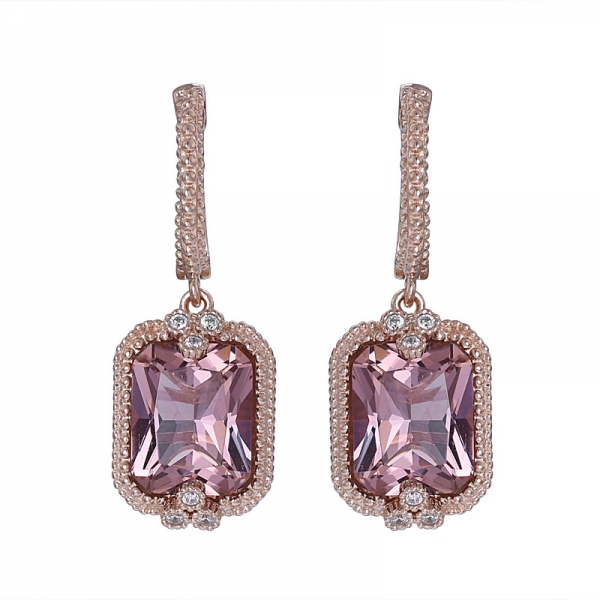 forma de princesa morganita cz Conjunto de joias de ouro rosa sobre prata esterlina para mulheres 