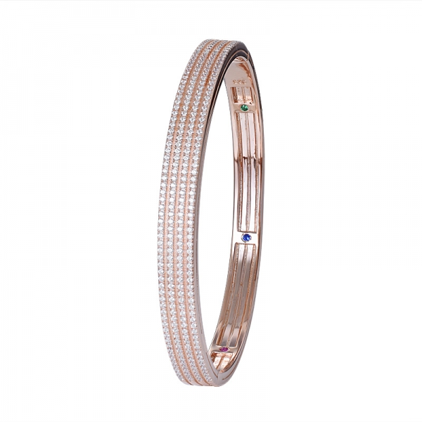 4 linhas brancas Cz pulseira colorida de ouro rosa sobre prata esterlina para mulheres 