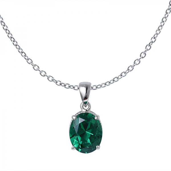 esmeralda verde criada 4.0 pingente de corte oval de ródio sobre prata esterlina para mulheres 