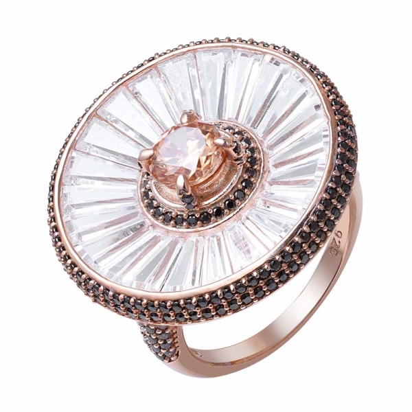 champanhe redondo cz anel de casamento feminino banhado a ouro rosa sobre prata esterlina 