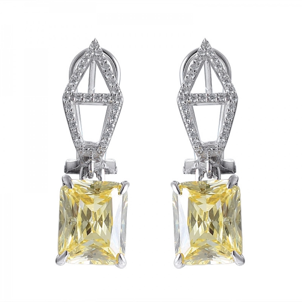 diamante amarelo criado brincos de corte princesa 925 prata esterlina com corte esmeralda 