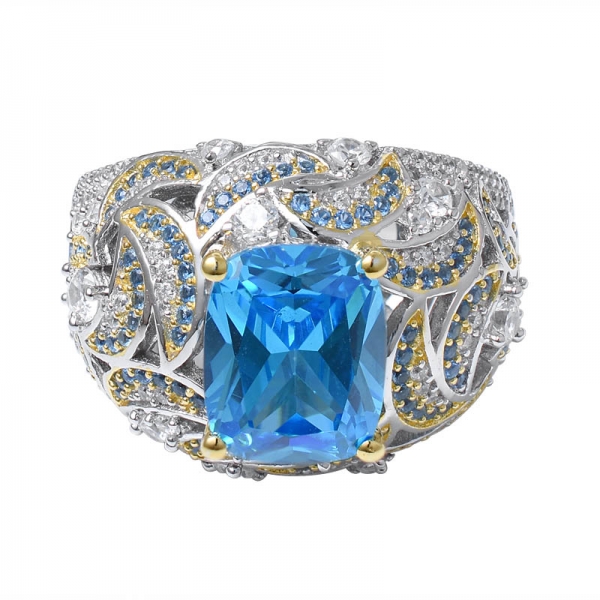 apatita neon azul CZ & Azul safira banhado a 2 tons sobre anel de casamento de prata esterlina para mulheres 