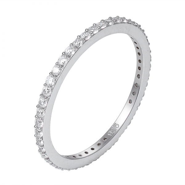 1,3 mm pequeno cz pedra de ródio sobre anel de eternidade de prata esterlina 
