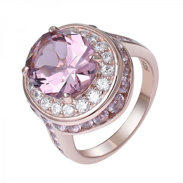 morganita oval simulada tom ouro rosa 925 anel de noivado de prata esterlina 
