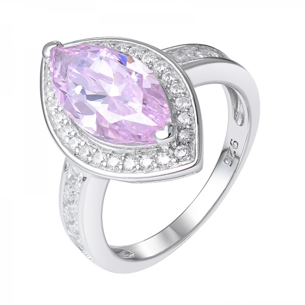 rosa claro CZ rosa Diamante marquise de pedra cortada tom ródio 925 anel de prata esterlina 