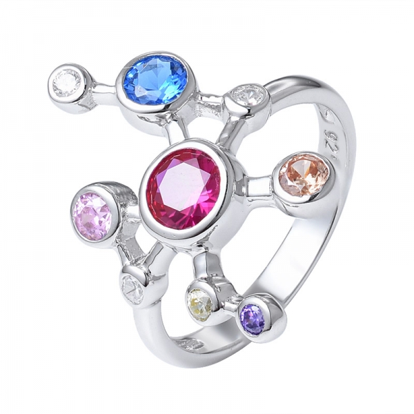Conjunto de joias coloridas de anel de noivado de prata esterlina e zircônia cúbica colorida 