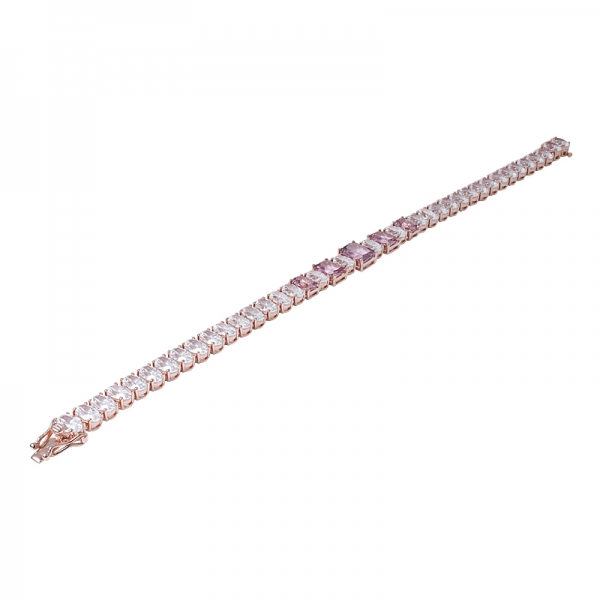 pulseira de corte princesa em morganita rosa ouro rosa sobre prata esterlina 