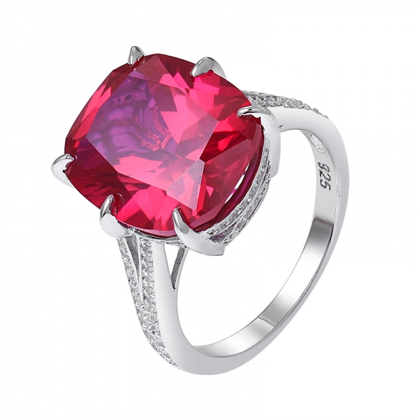 rubi gemstone vermelho corindo criado ródio sobre anel de prata esterlina 