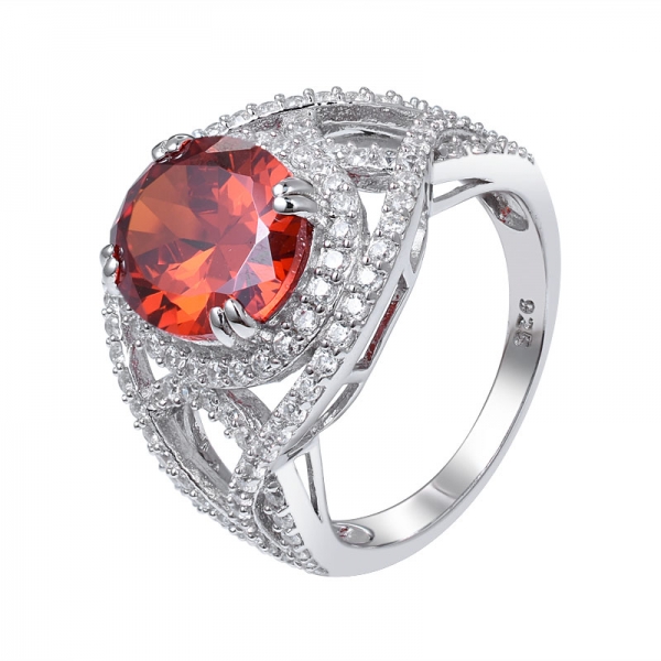 laranja CZ pedra preciosa cúbica branca redonda 925 anel de prata esterlina 