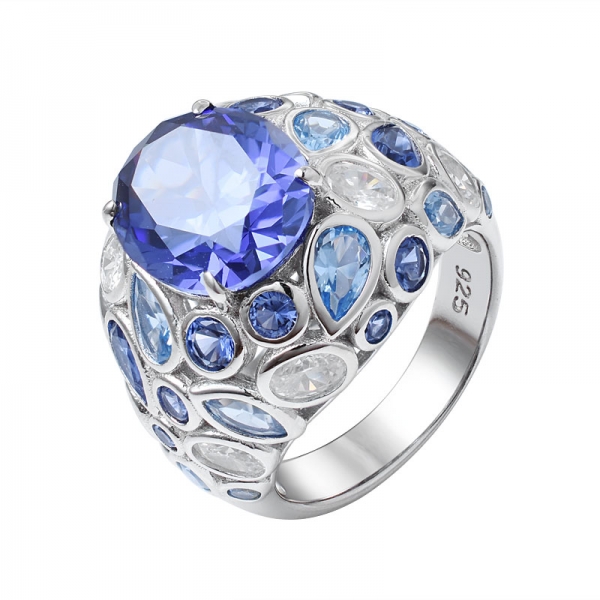 azul Tanzanite corte oval 925 anel de noivado de prata esterlina 