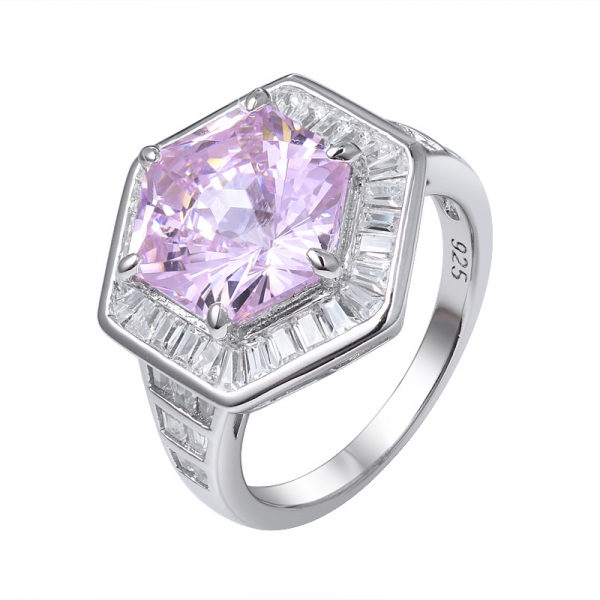 diamante rosa criado em forma de hexágono especial 925 anel de noivado de prata esterlina 