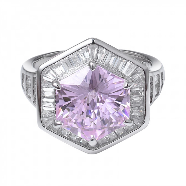 diamante rosa criado em forma de hexágono especial 925 anel de noivado de prata esterlina 
