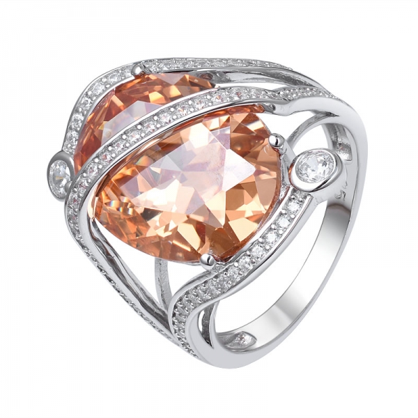 Champanhe diamante criado corte oval 925 anel de noivado de prata esterlina 