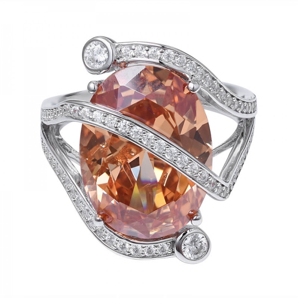  Champanhe diamante criado corte oval 925 anel de noivado de prata esterlina 