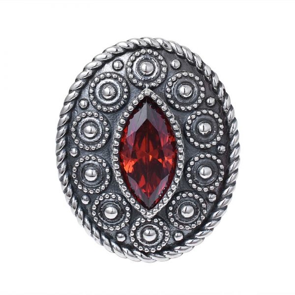 granada CZ corte marquise criado artesanalmente preto sobre anel de prata esterlina 