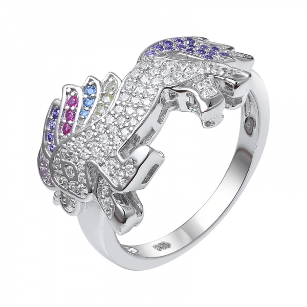 ródio zircônia cúbica colorida sobre cavalo de prata esterlina sharpe conjunto de joias de anel 