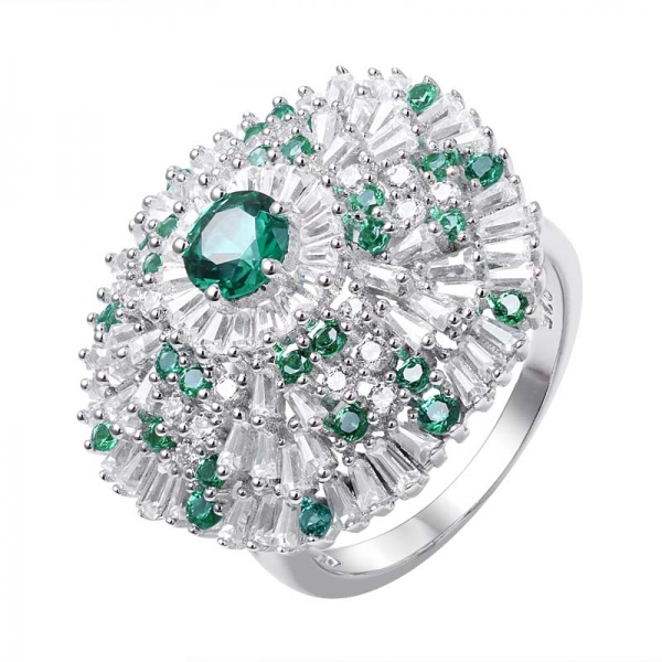 esmeralda verde redonda criada 925 anel de noivado em prata esterlina 