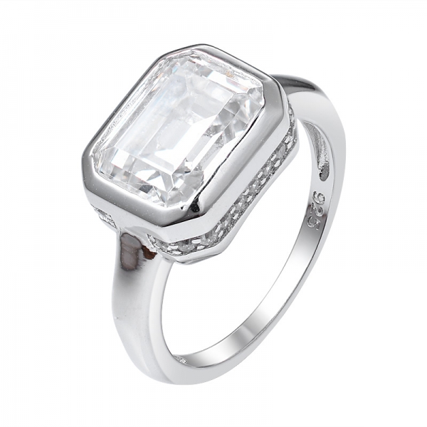 diamante g cor cúbica de zircônia corte esmeralda 925 anel de noivado de prata esterlina 