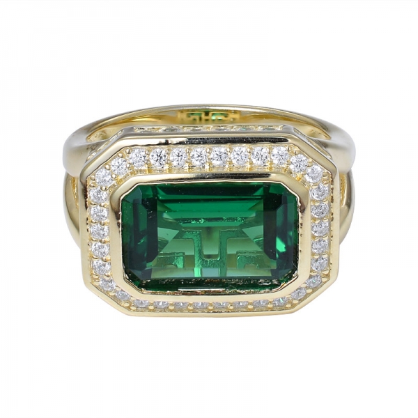 Esmeralda verde 4 quilates criada 18k Conjunto de joias de ouro amarelo sobre anel de noivado de prata esterlina 