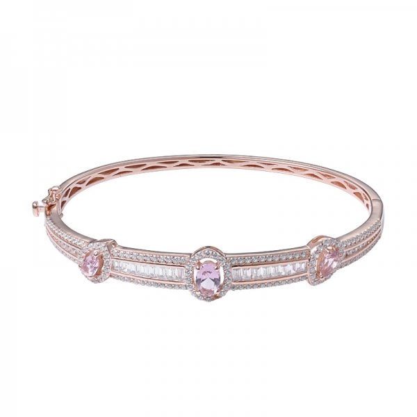 morganita rosa corte oval 18K pulseira de ouro rosa sobre prata esterlina 