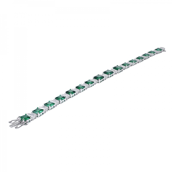 pulseira de corte princesa esmeralda verde criado em ródio sobre prata esterlina 