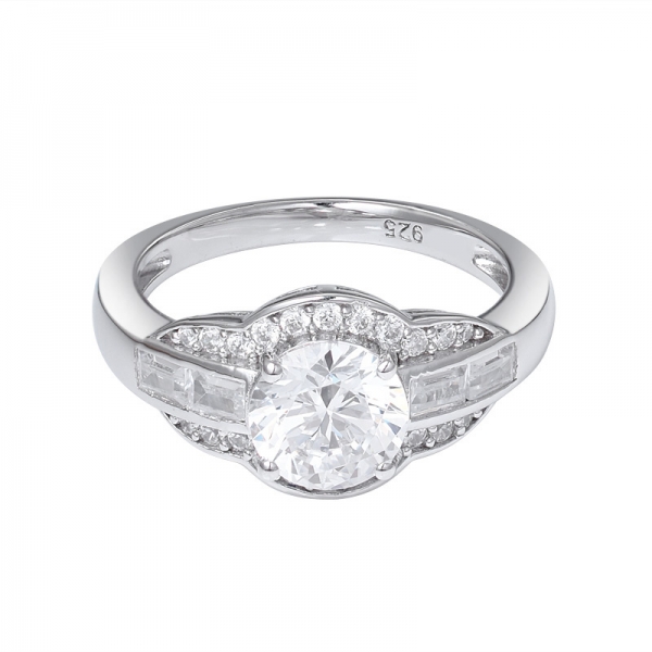  1,2 ct redondo branco AAAAA Cz ródio sobre 925 anel de noivado de prata esterlina 