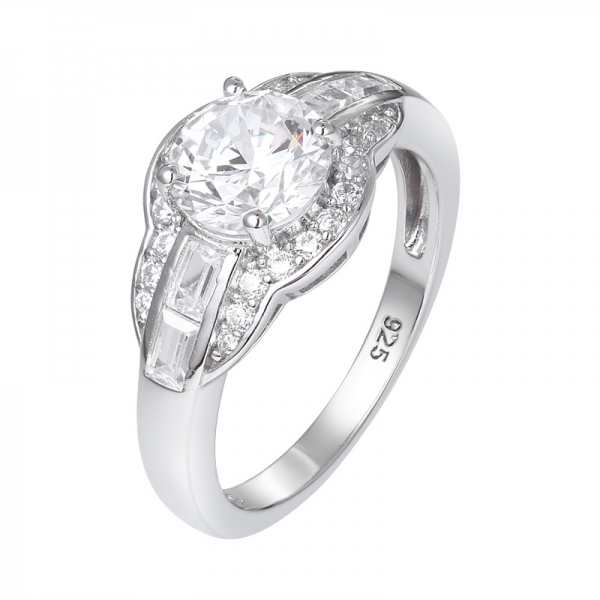  1,2 ct redondo branco AAAAA Cz ródio sobre 925 anel de noivado de prata esterlina 