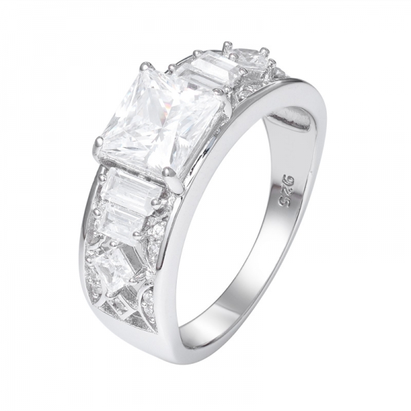  AAAAA branco CZ Princesa de 1 quilate cortada em ródio 925 anel de noivado de prata esterlina 