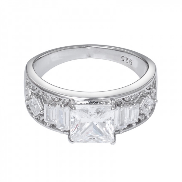  AAAAA branco CZ Princesa de 1 quilate cortada em ródio 925 anel de noivado de prata esterlina 