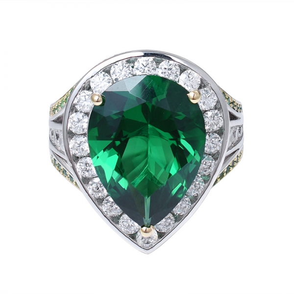 pêra cortada verde esmeralda criado ródio sobre 925 anel de prata esterlina 