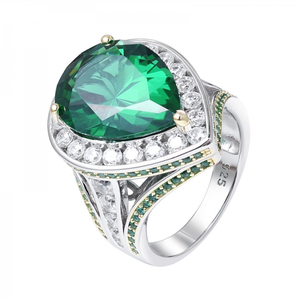 pêra cortada verde esmeralda criado ródio sobre 925 anel de prata esterlina 