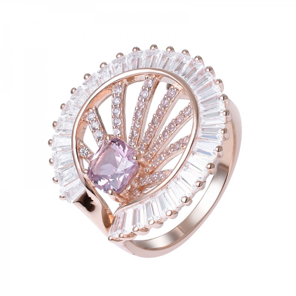 morganita rosa criada em ouro rosa sobre 925 anel de noivado de prata esterlina 