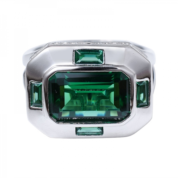 esmeralda verde criado ródio sobre 925 joias com anel de prata esterlina 