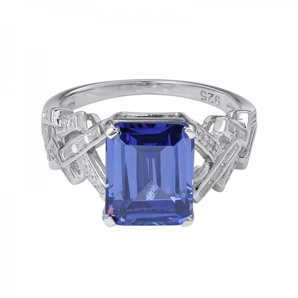 azul Tanzanite criou ródio cortado em esmeralda sobre 925 joias com anel de prata esterlina 