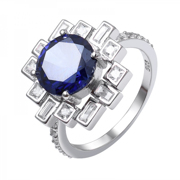 azul Tanzanite criou ródio de corte redondo sobre 925 anel de prata esterlina 