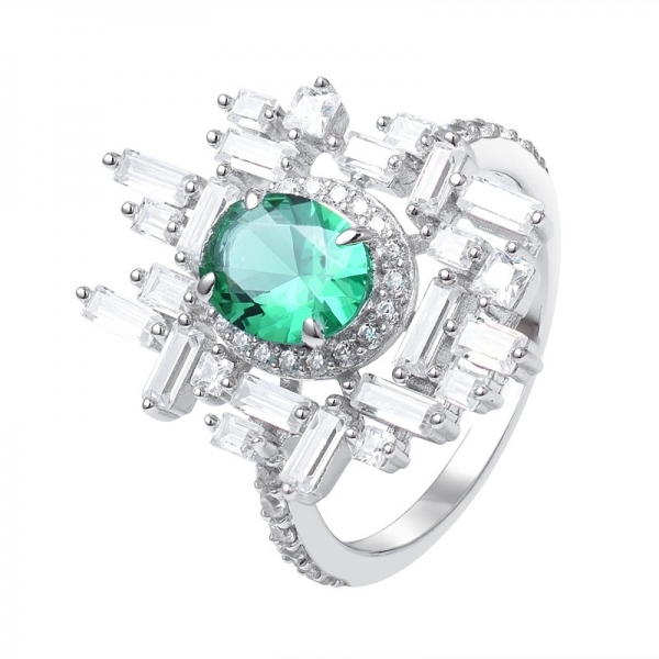 laboratório criado emerald 1ct Ródio de corte redondo sobre anel de noivado de prata esterlina 
