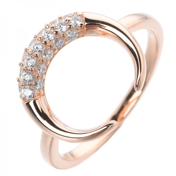  925 Sterling prata rosa ouro sobre o anel de noivado da forma da lua 