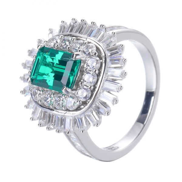 esmeralda verde criado 1ct Ródio sobre o anel de noivado de prata esterlina 