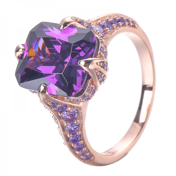 Cortar esmeralda roxo anel de noivado ametista CZ Anel de casamento de diamante 