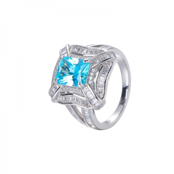 Aqua Blue Topaz CZ Anel de casamento de prata de prata de Zircon Gemstone 