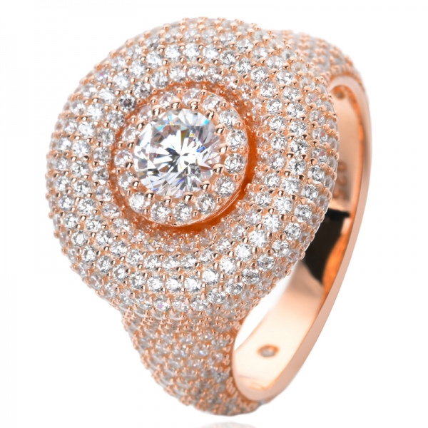 Ouro cúbico branco da zircônia cor-de-rosa sobre anéis de prata esterlina dos anéis de prata 