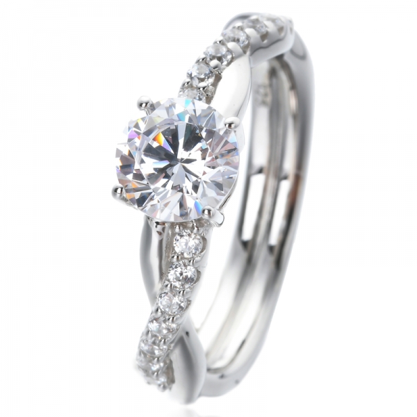  1.0ct anel de zircônia cúbica branca redonda sobre joias de prata esterlina para senhoras 