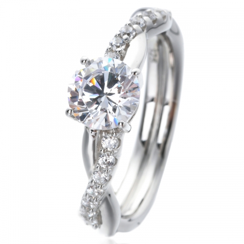  1.0ct anel de zircônia cúbica branca redonda sobre joias de prata esterlina para senhoras