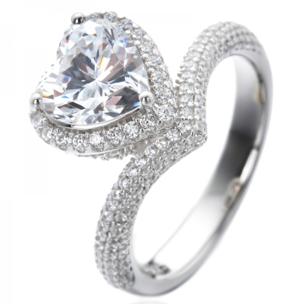 Coração Corte Cubic Zirconia Ródio sobre Sterling Silver Tacori anéis de noivado 