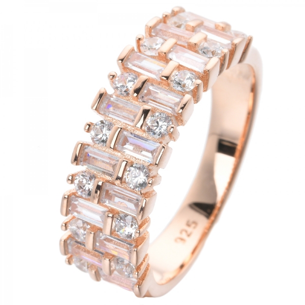 Anéis de baguete de moda de zircônia cúbica para mulheres, anéis de empilhamento de banda de eternidade de meia pedra 